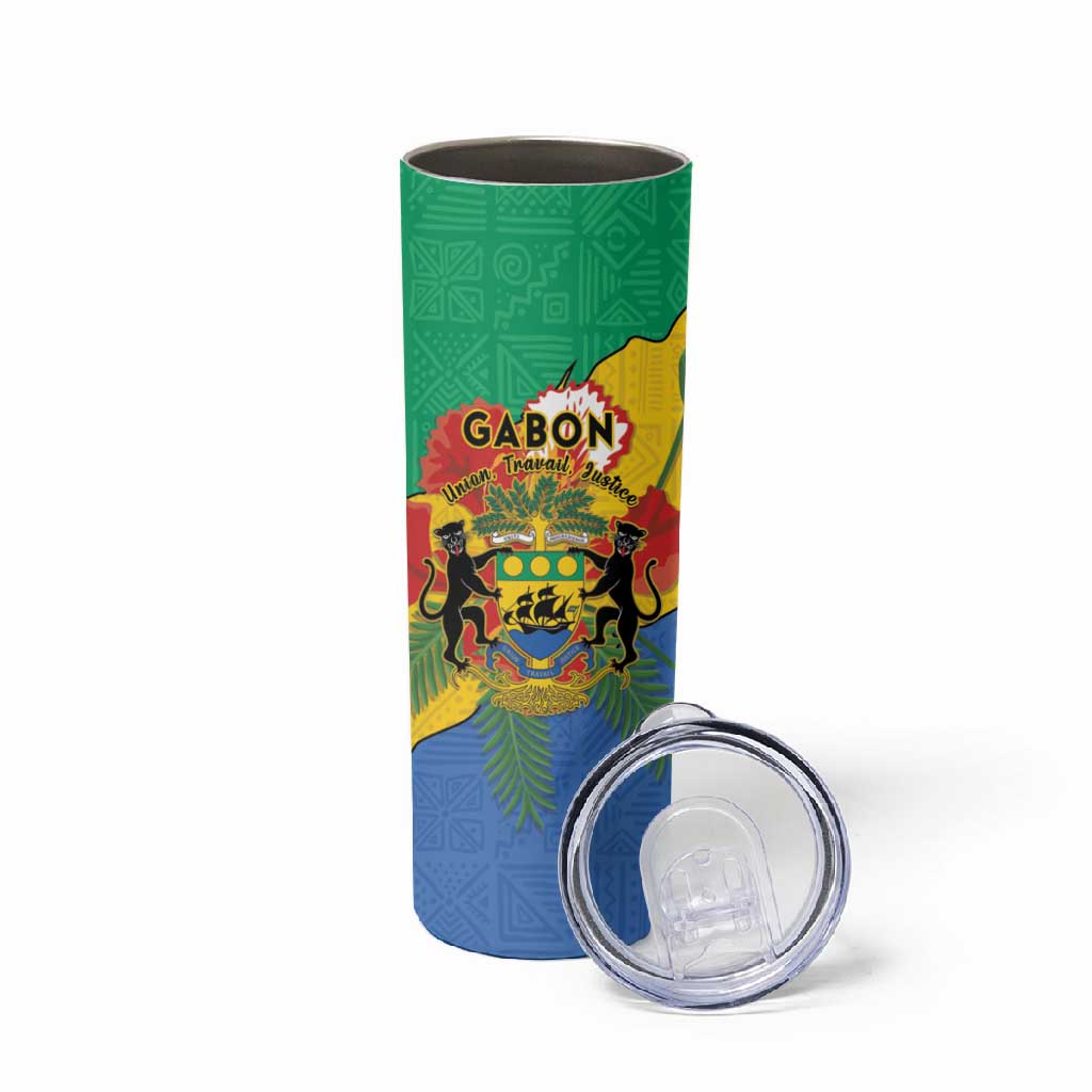 Personalised Afro Gabon Skinny Tumbler Gabonese Union Travail and Justice