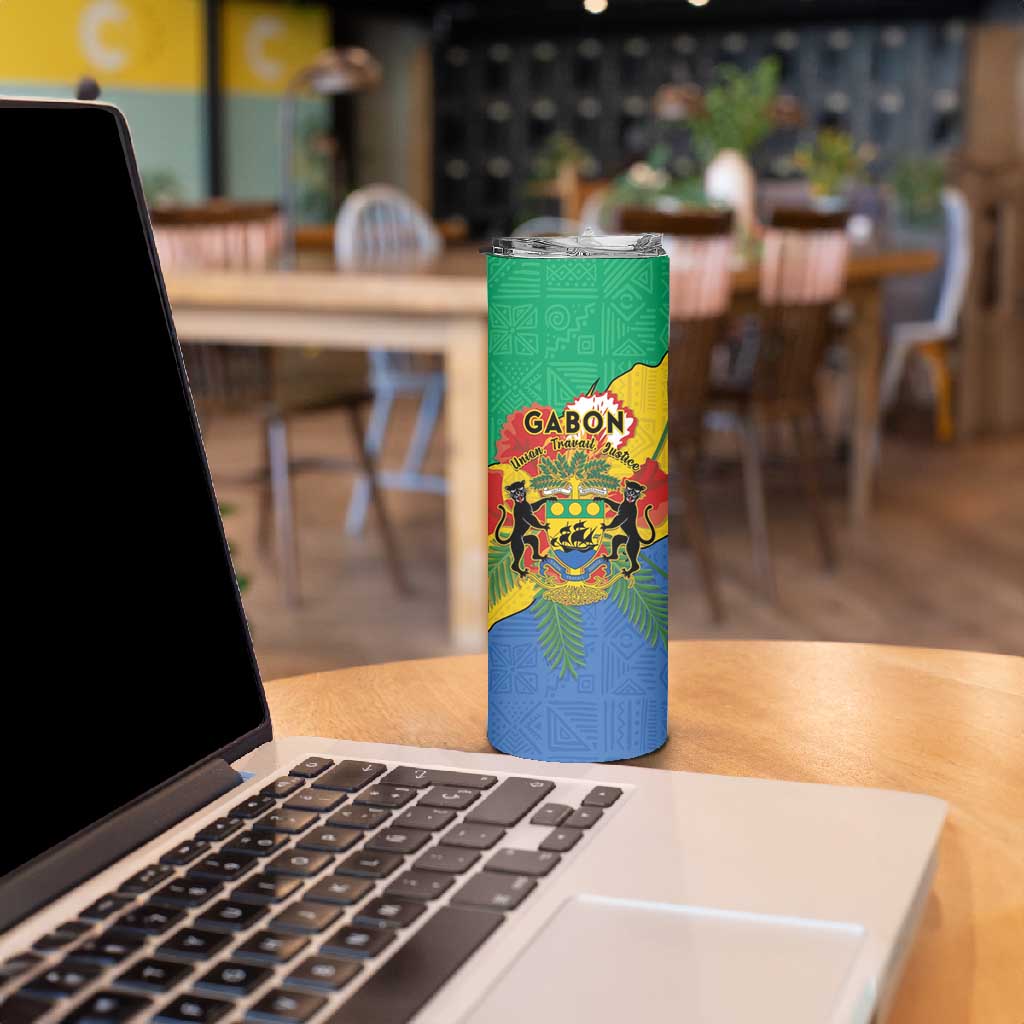 Personalised Afro Gabon Skinny Tumbler Gabonese Union Travail and Justice