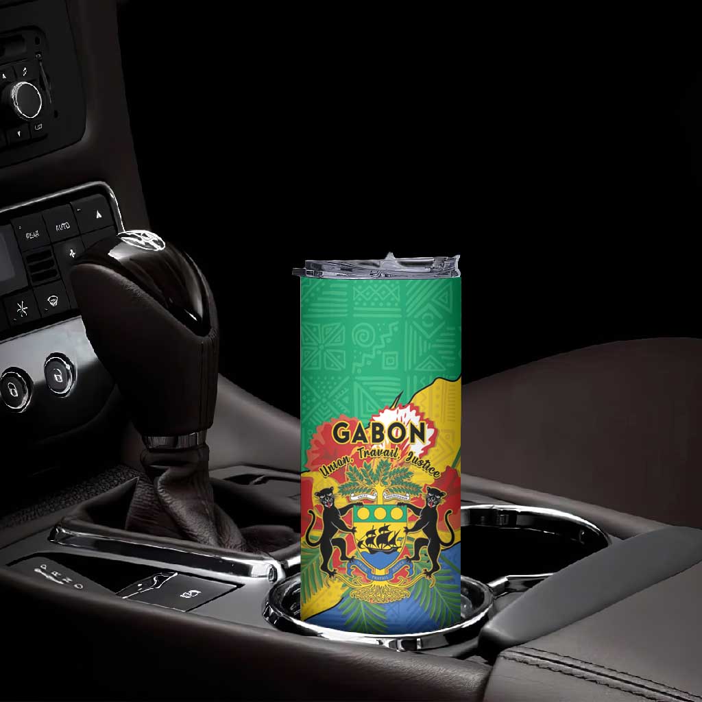 Personalised Afro Gabon Skinny Tumbler Gabonese Union Travail and Justice