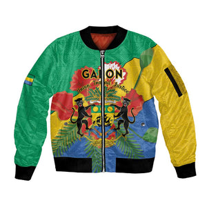 Personalised Afro Gabon Sleeve Zip Bomber Jacket Gabonese Union Travail and Justice