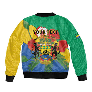Personalised Afro Gabon Sleeve Zip Bomber Jacket Gabonese Union Travail and Justice
