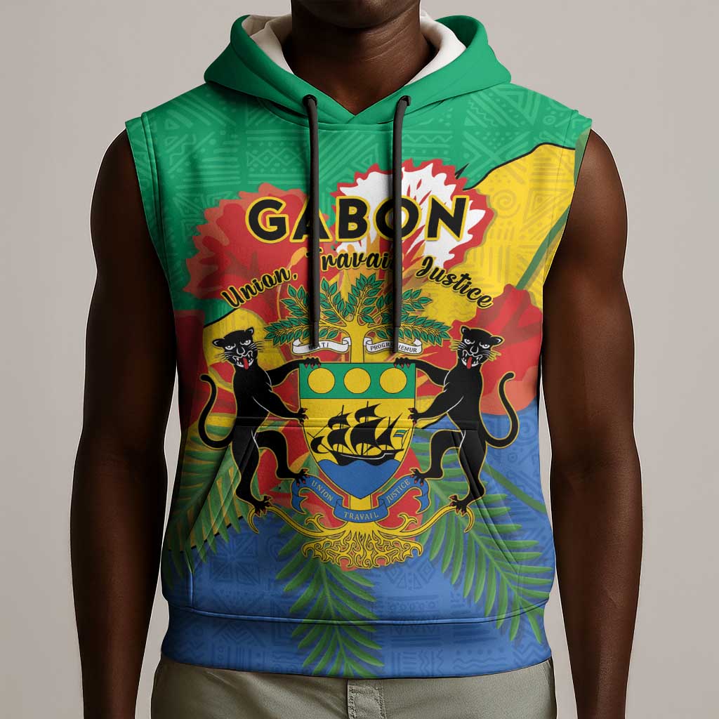 Personalised Afro Gabon Sleeveless Hoodie Gabonese Union Travail and Justice - African Pride