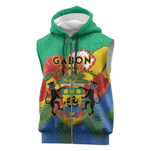 Personalised Afro Gabon Sleeveless Zip Hoodie Gabonese Union Travail and Justice - African Pride