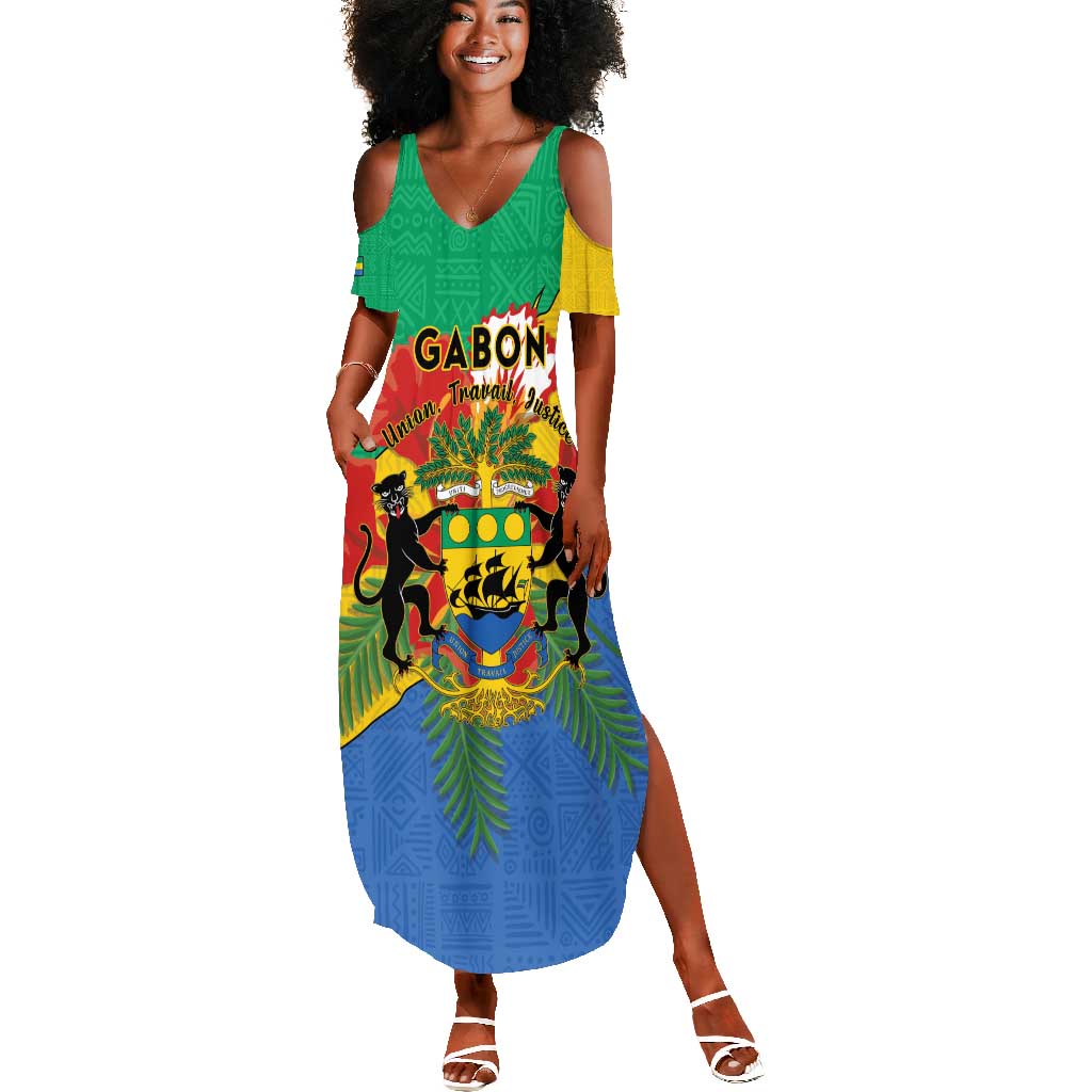 Personalised Afro Gabon Summer Maxi Dress Gabonese Union Travail and Justice
