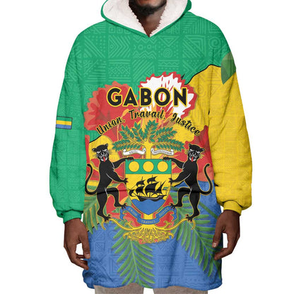 Personalised Afro Gabon Wearable Blanket Hoodie Gabonese Union Travail and Justice