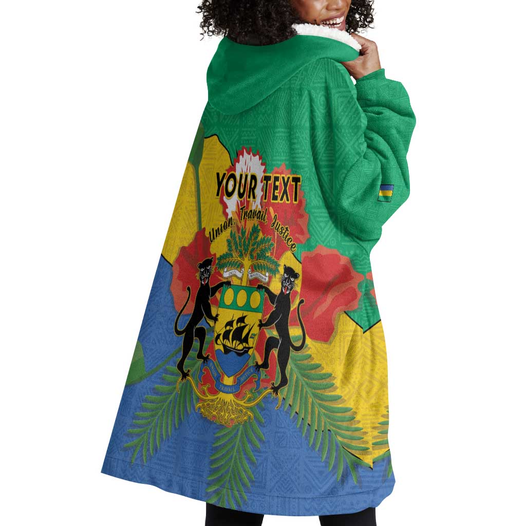 Personalised Afro Gabon Wearable Blanket Hoodie Gabonese Union Travail and Justice