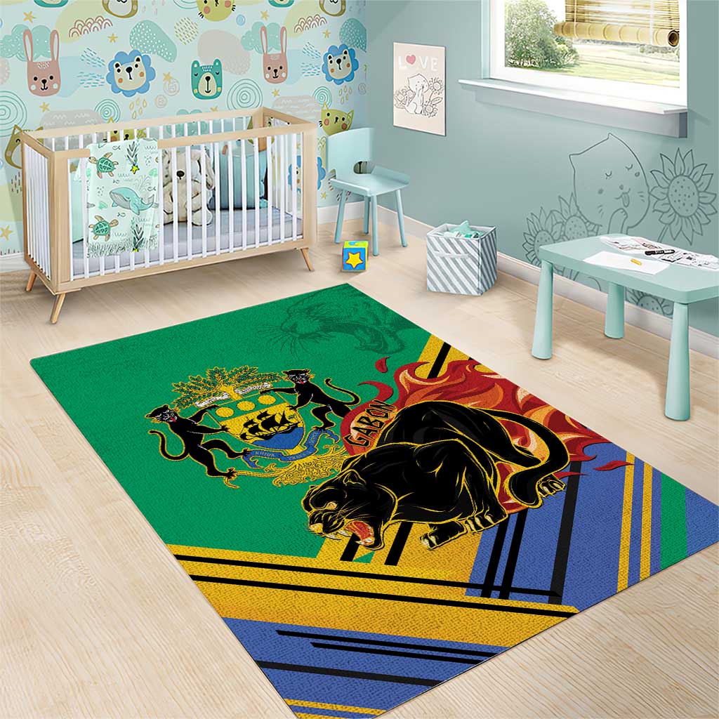 Afro Gabon Area Rug Black Panther With Coat Of Arms