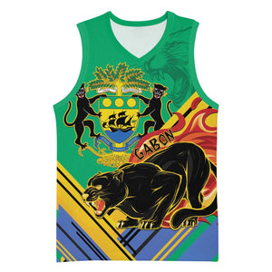 Afro Gabon Basketball Jersey Black Panther With Coat Of Arms - African Pride