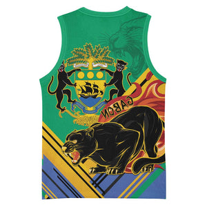 Afro Gabon Basketball Jersey Black Panther With Coat Of Arms - African Pride