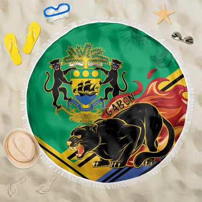 Afro Gabon Beach Blanket Black Panther With Coat Of Arms