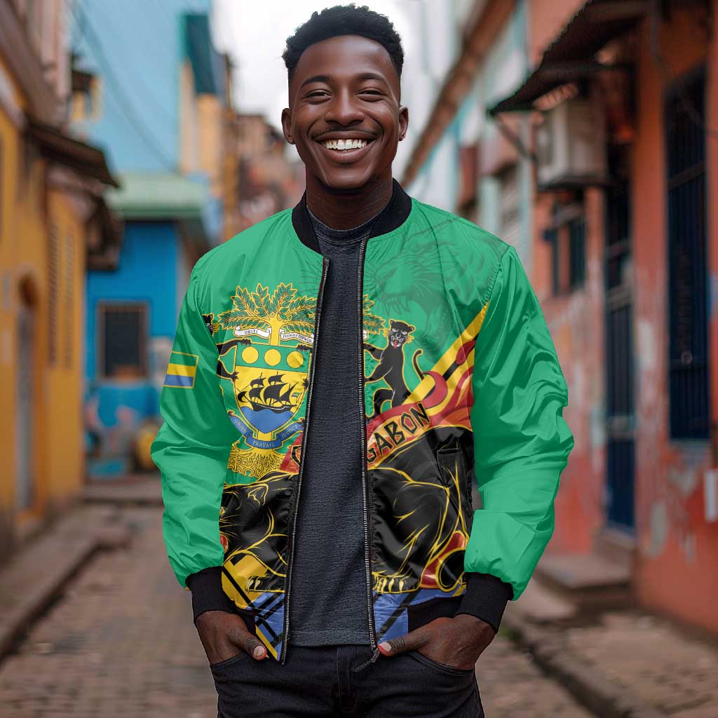 Afro Gabon Bomber Jacket Black Panther With Coat Of Arms