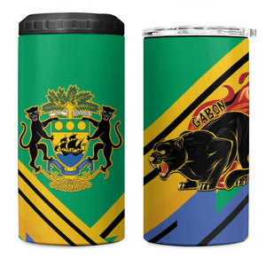 Afro Gabon 4 in 1 Can Cooler Tumbler Black Panther With Coat Of Arms