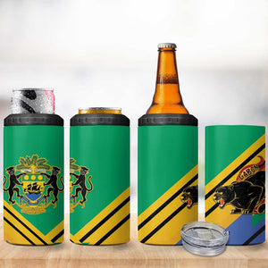 Afro Gabon 4 in 1 Can Cooler Tumbler Black Panther With Coat Of Arms