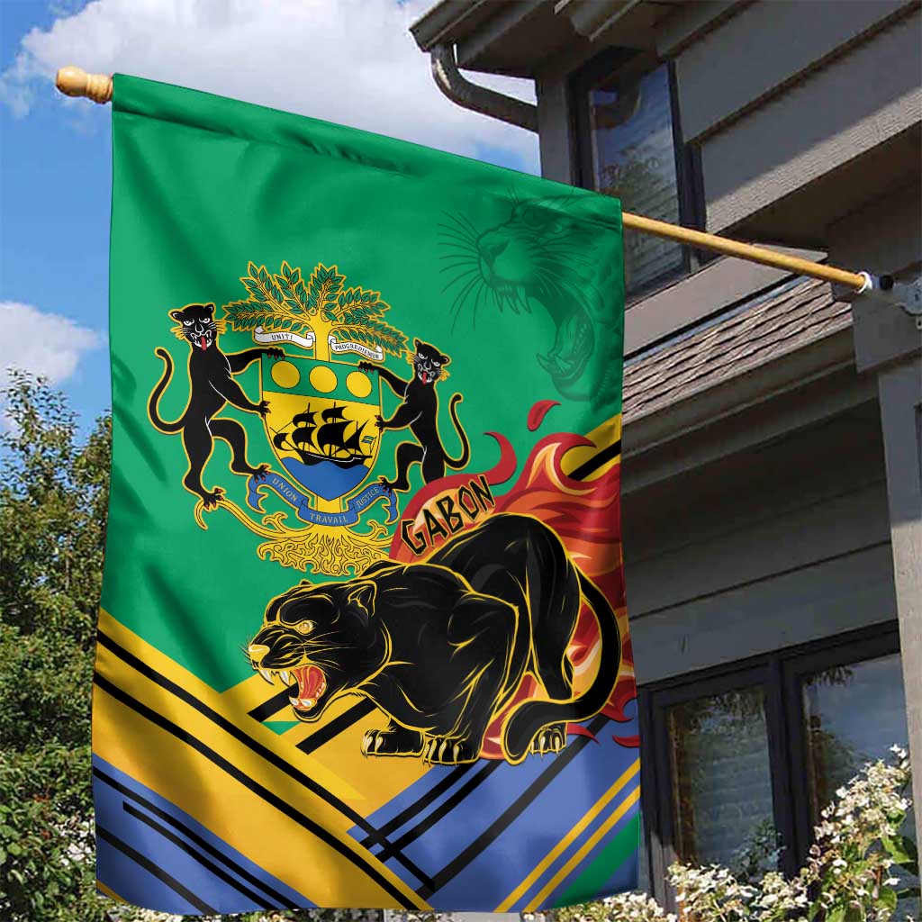 Afro Gabon Garden Flag Black Panther With Coat Of Arms