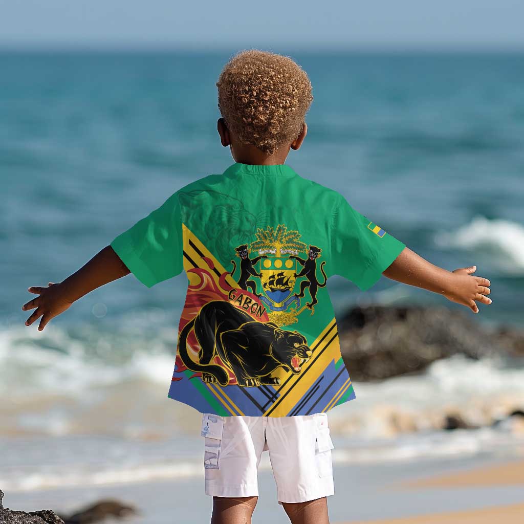 Afro Gabon Kid Hawaiian Shirt Black Panther With Coat Of Arms