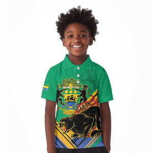 Afro Gabon Kid Polo Shirt Black Panther With Coat Of Arms