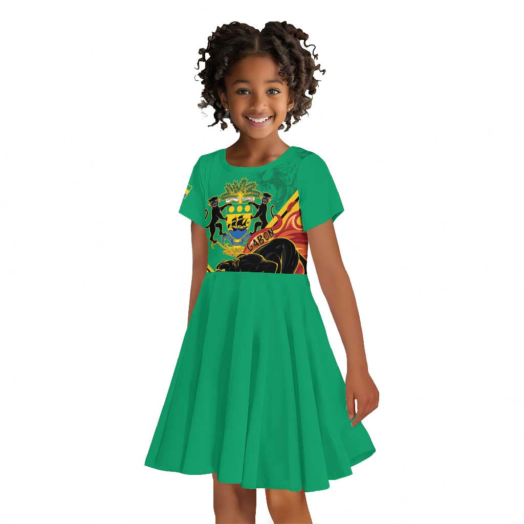Afro Gabon Kid Short Sleeve Dress Black Panther With Coat Of Arms