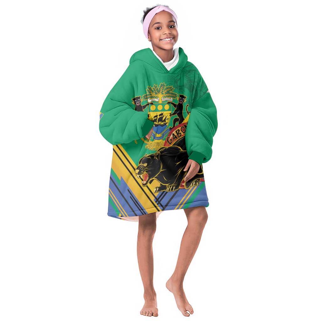 Afro Gabon Kid Wearable Blanket Hoodie Black Panther With Coat Of Arms