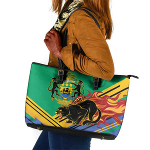Afro Gabon Leather Tote Bag Black Panther With Coat Of Arms