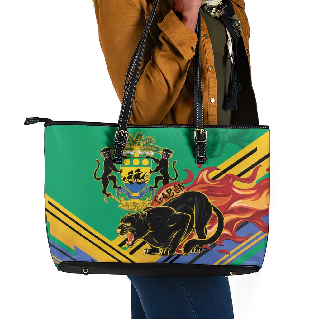 Afro Gabon Leather Tote Bag Black Panther With Coat Of Arms