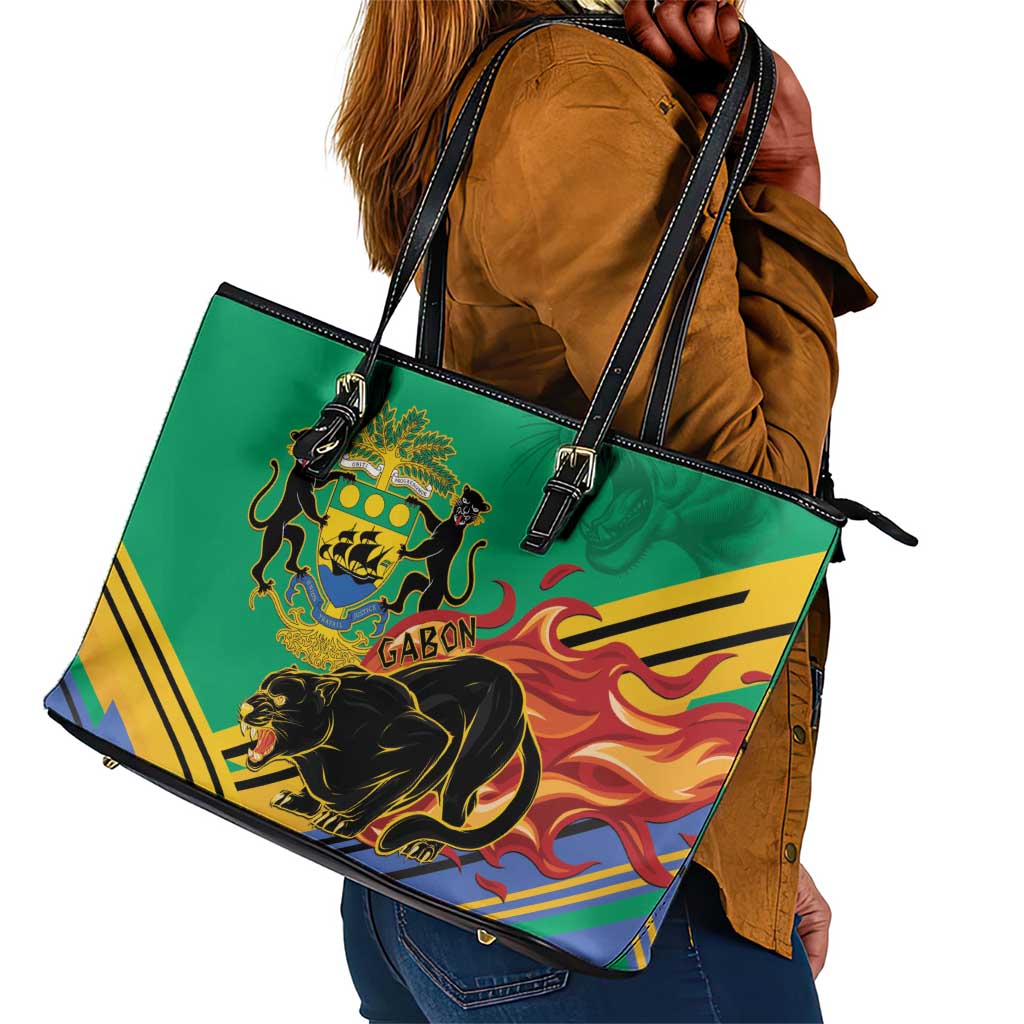 Afro Gabon Leather Tote Bag Black Panther With Coat Of Arms