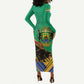 Afro Gabon Long Sleeve Bodycon Dress Black Panther With Coat Of Arms LT15