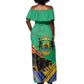 Afro Gabon Off Shoulder Maxi Dress Black Panther With Coat Of Arms
