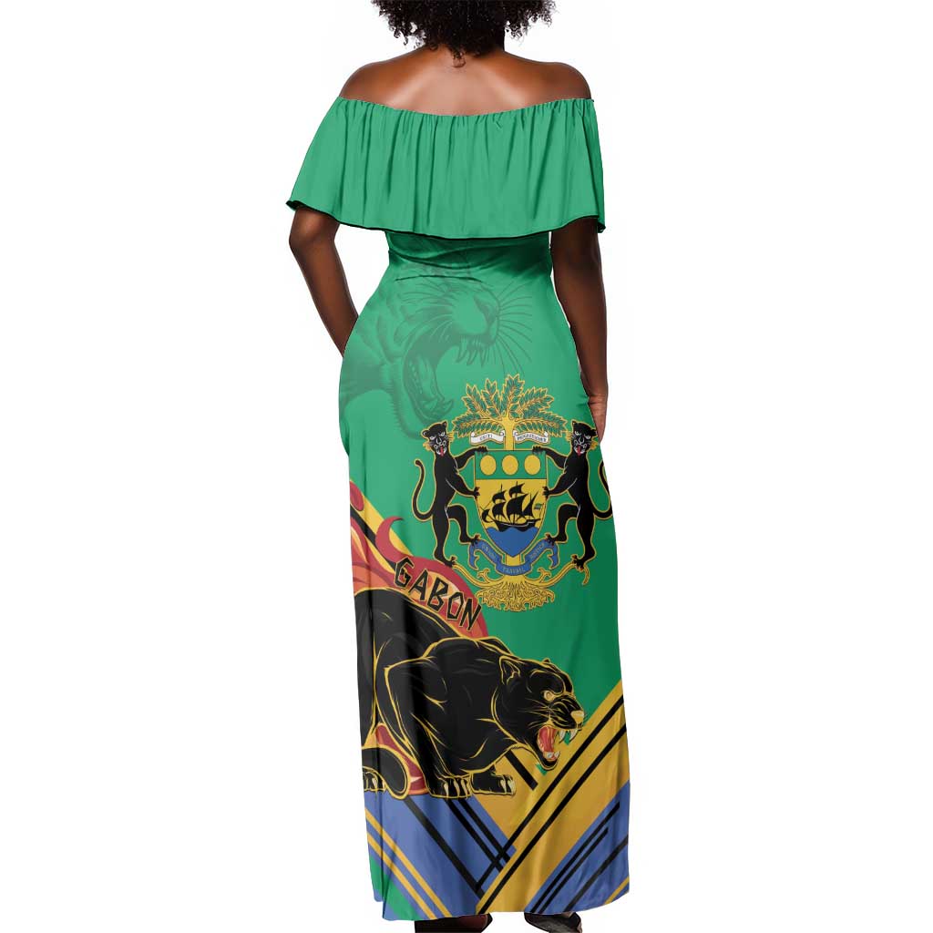 Afro Gabon Off Shoulder Maxi Dress Black Panther With Coat Of Arms