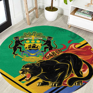 Afro Gabon Round Carpet Black Panther With Coat Of Arms