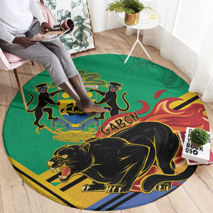 Afro Gabon Round Carpet Black Panther With Coat Of Arms