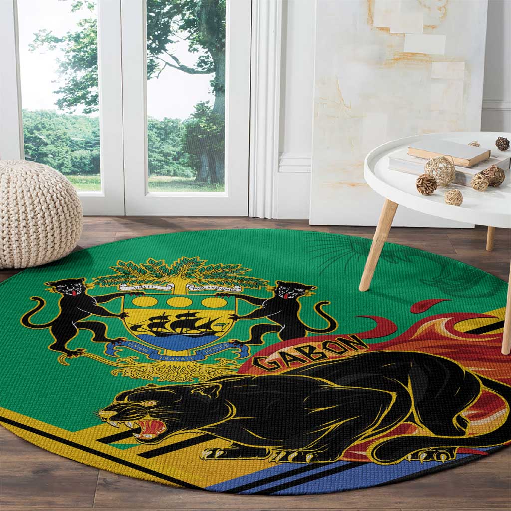 Afro Gabon Round Carpet Black Panther With Coat Of Arms