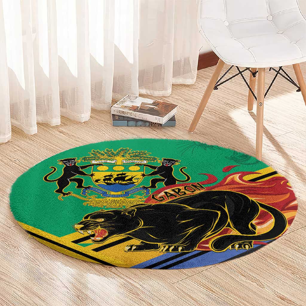 Afro Gabon Round Carpet Black Panther With Coat Of Arms