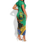 Afro Gabon Short Sleeve Bodycon Dress Black Panther With Coat Of Arms LT15