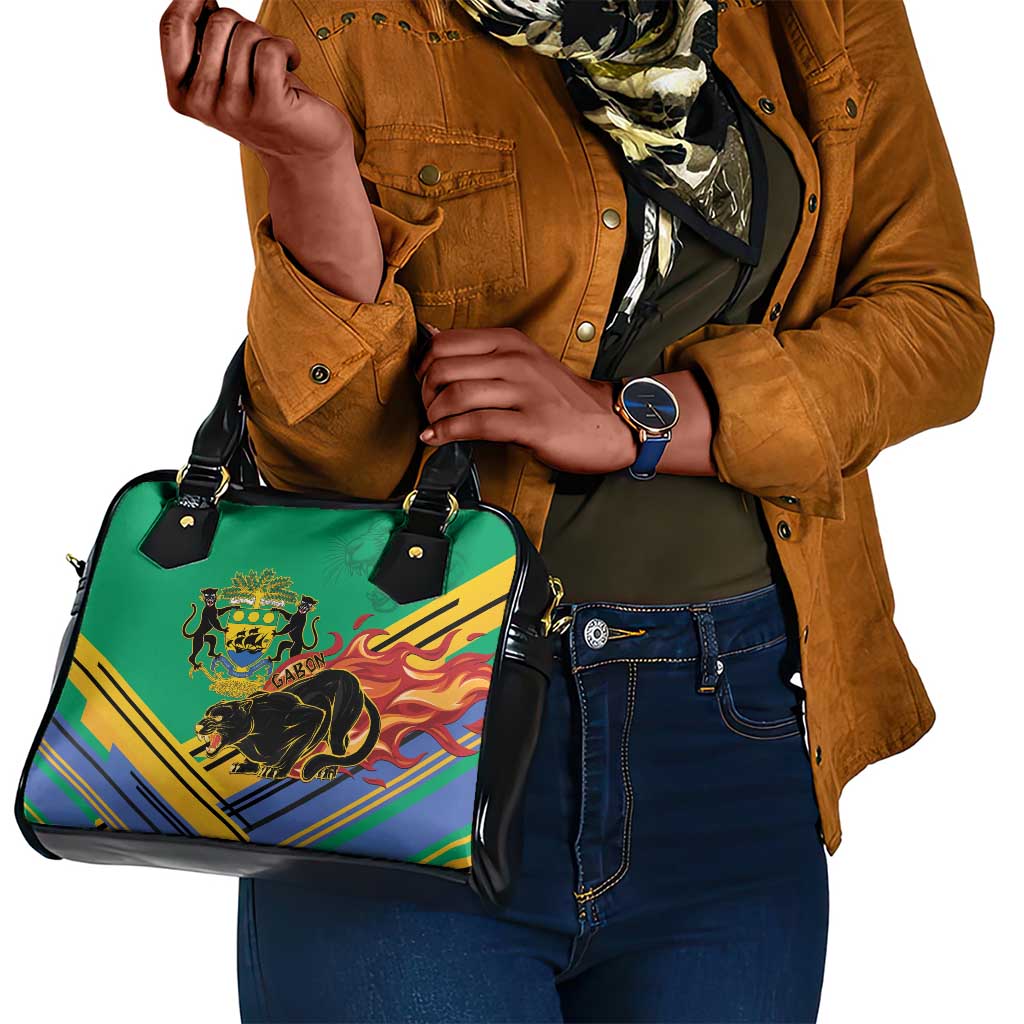 Afro Gabon Shoulder Handbag Black Panther With Coat Of Arms