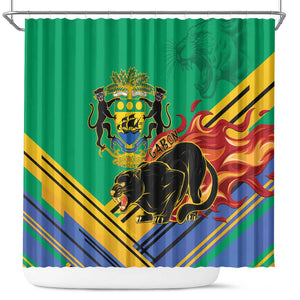Afro Gabon Shower Curtain Black Panther With Coat Of Arms