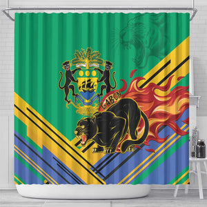 Afro Gabon Shower Curtain Black Panther With Coat Of Arms