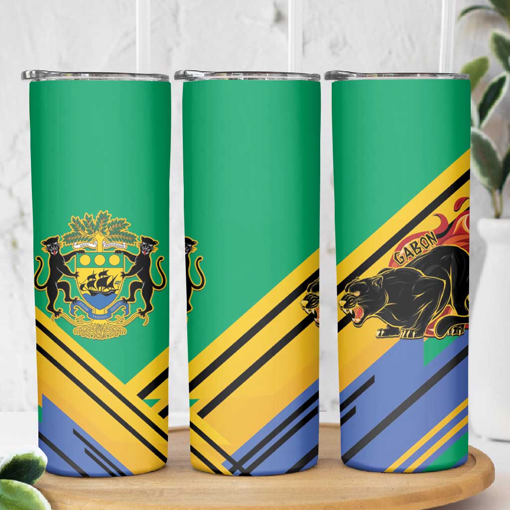 Afro Gabon Skinny Tumbler Black Panther With Coat Of Arms