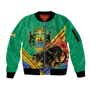 Afro Gabon Sleeve Zip Bomber Jacket Black Panther With Coat Of Arms