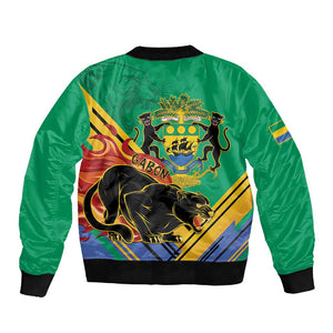 Afro Gabon Sleeve Zip Bomber Jacket Black Panther With Coat Of Arms