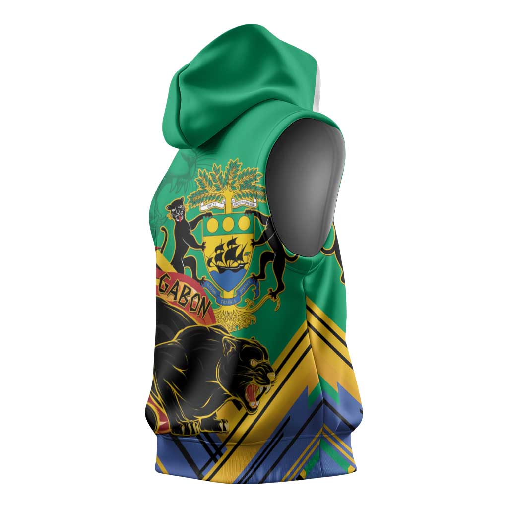 Afro Gabon Sleeveless Hoodie Black Panther With Coat Of Arms - African Pride