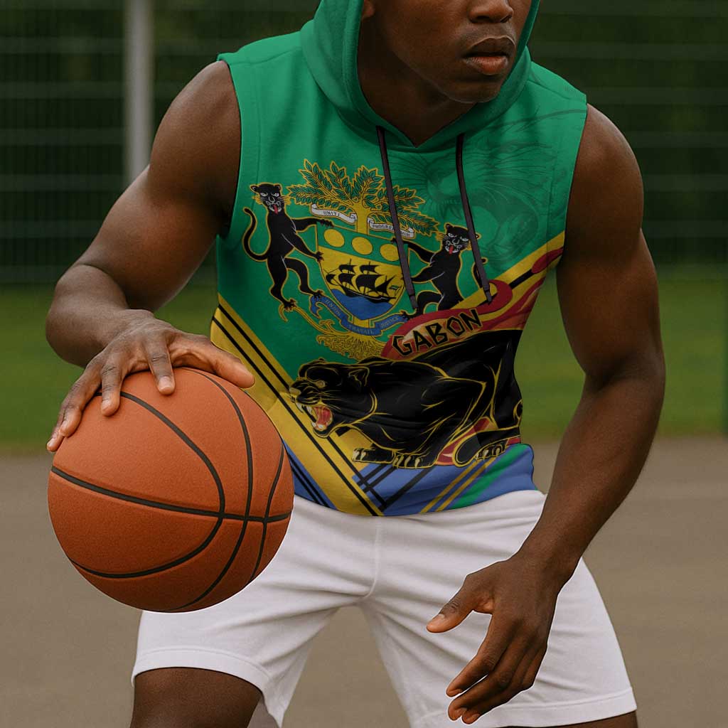 Afro Gabon Sleeveless Hoodie Black Panther With Coat Of Arms - African Pride