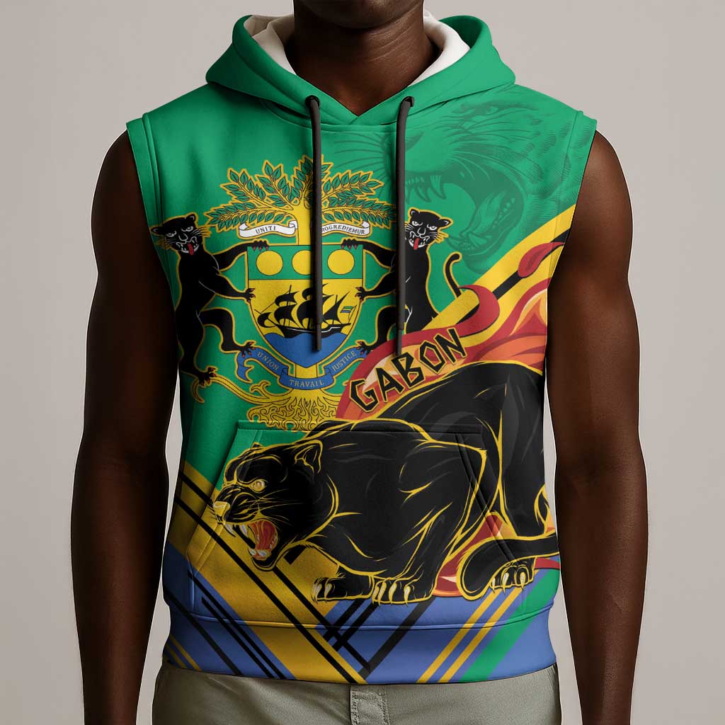 Afro Gabon Sleeveless Hoodie Black Panther With Coat Of Arms - African Pride