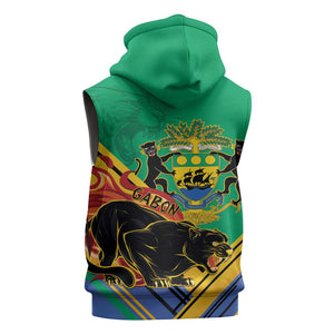 Afro Gabon Sleeveless Zip Hoodie Black Panther With Coat Of Arms - African Pride