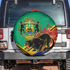 Afro Gabon Spare Tire Cover Black Panther With Coat Of Arms