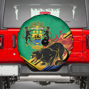Afro Gabon Spare Tire Cover Black Panther With Coat Of Arms