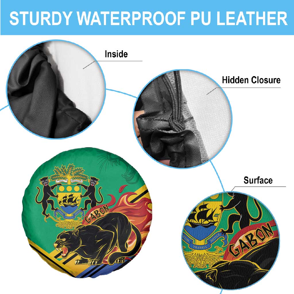 Afro Gabon Spare Tire Cover Black Panther With Coat Of Arms
