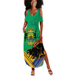 Afro Gabon Summer Maxi Dress Black Panther With Coat Of Arms