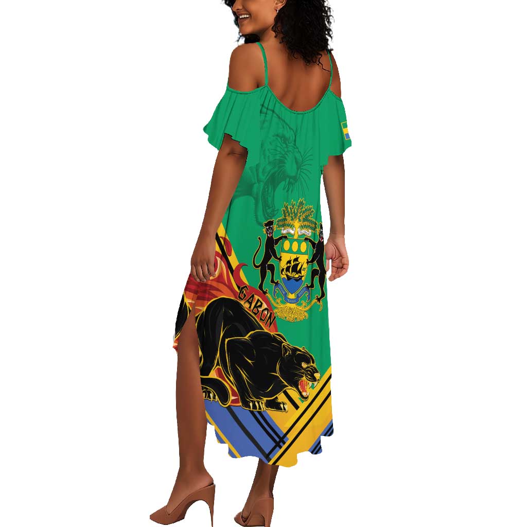 Afro Gabon Summer Maxi Dress Black Panther With Coat Of Arms