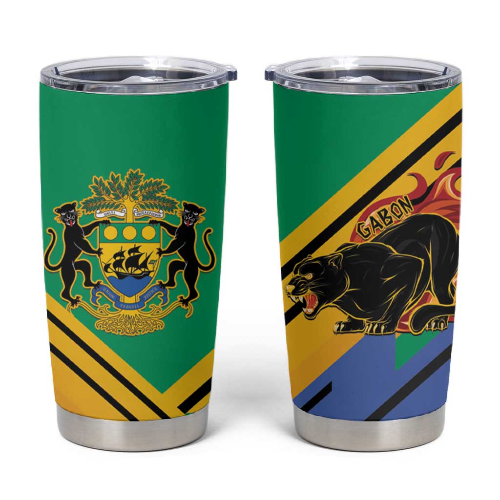 Afro Gabon Tumbler Cup Black Panther With Coat Of Arms