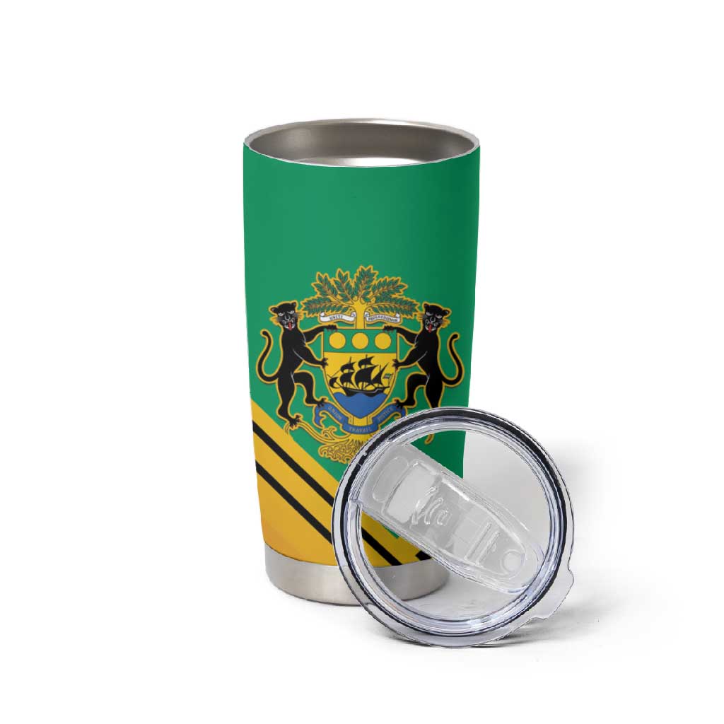 Afro Gabon Tumbler Cup Black Panther With Coat Of Arms